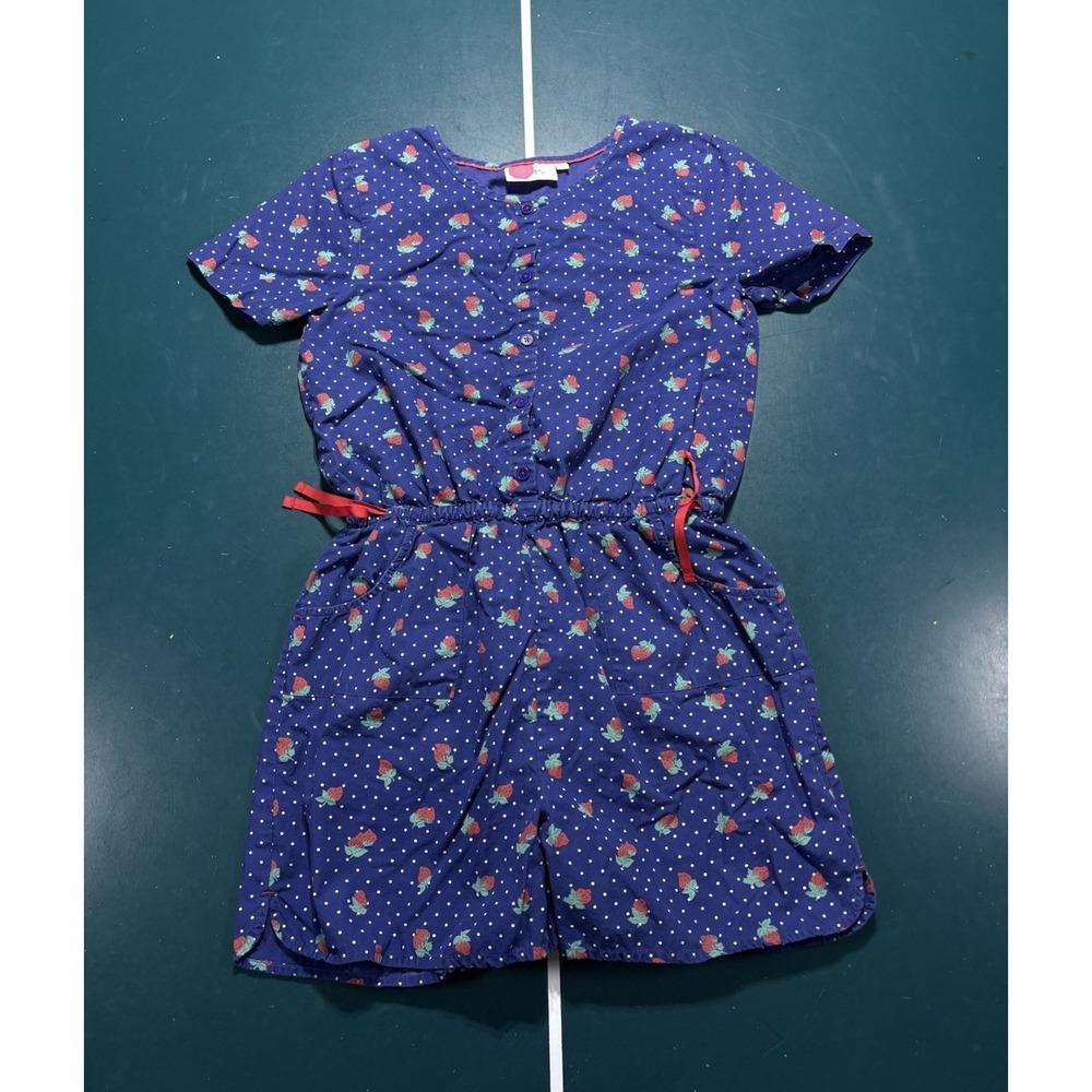 Boden Girls Strawberry Polka Dot Romper Jumpsuit Navy Blue Size 15-16Y Cotton